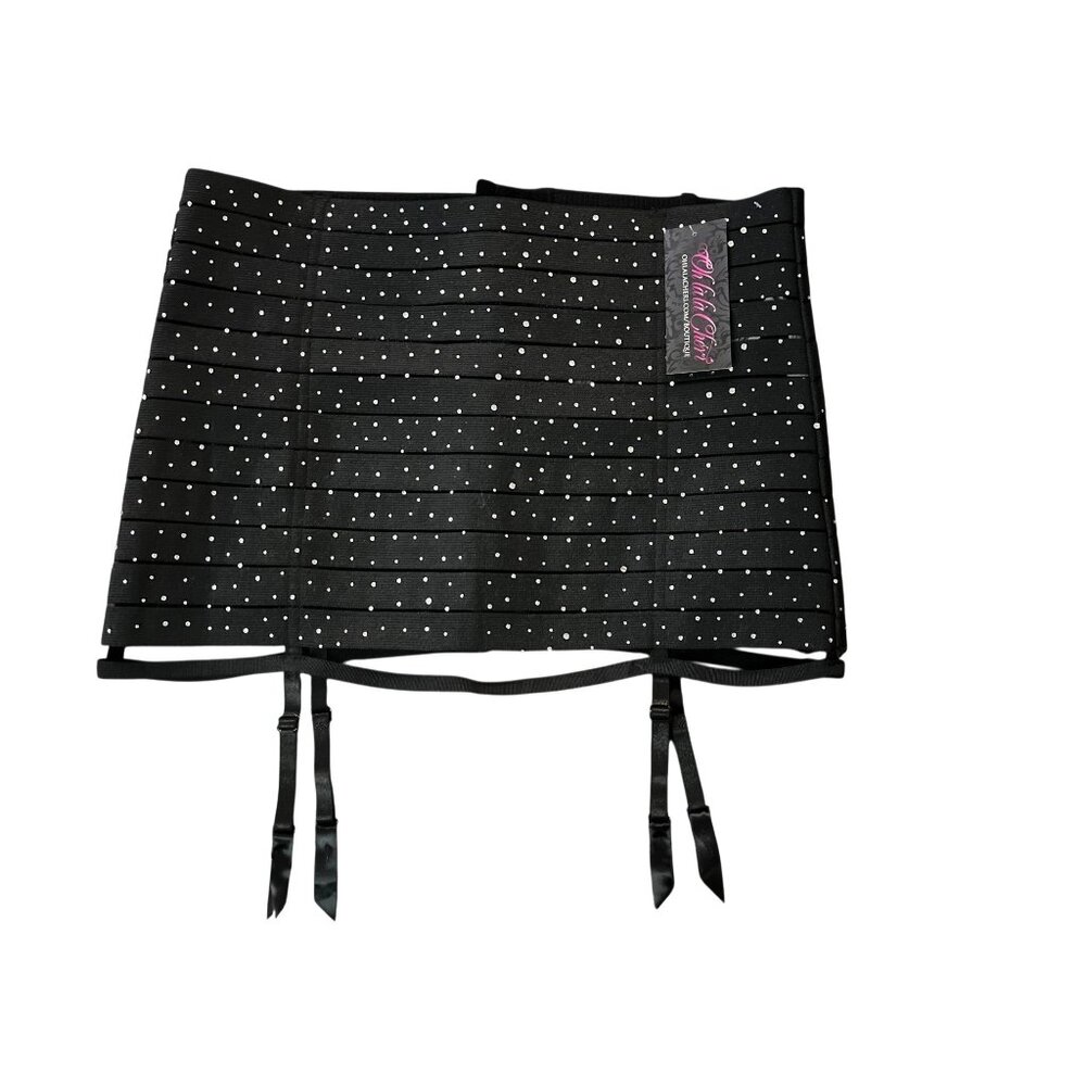 Oh La La Boutique 2pc Bandage Skirt & G-String With Rhinestones Black Size XL